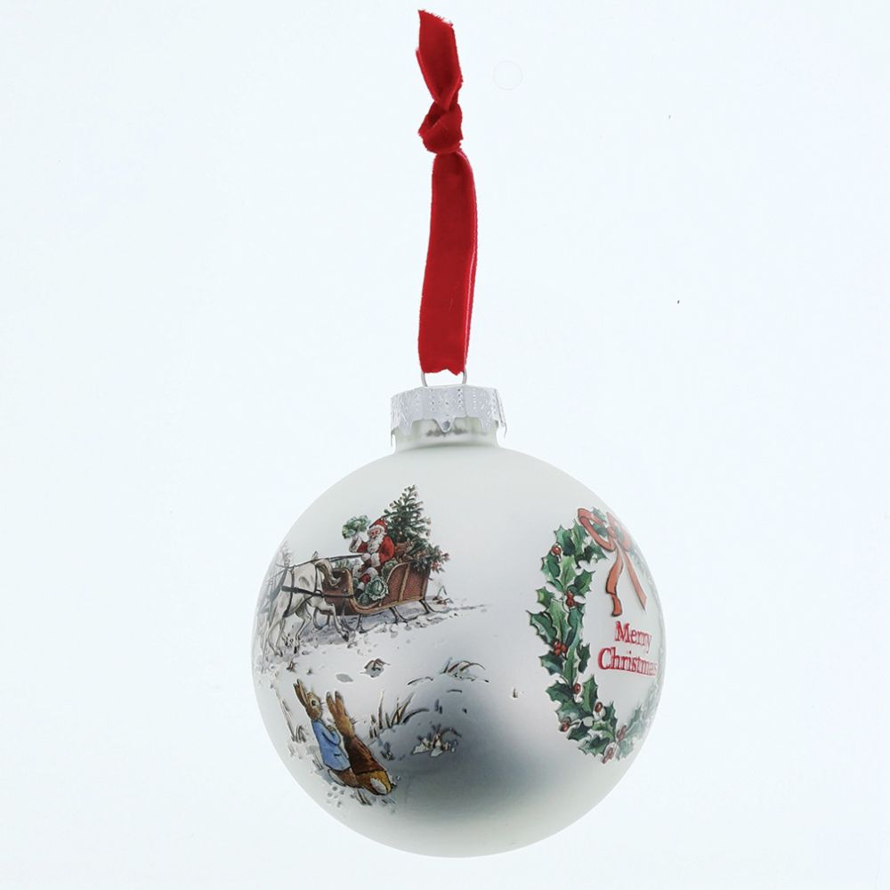 Peter Rabbit and Flopsy Holding Holly Wreath Bauble