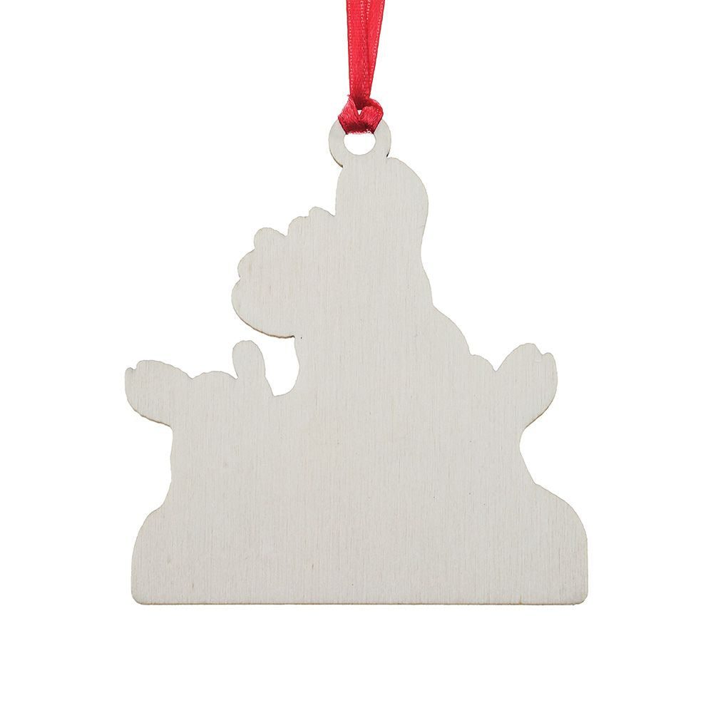 Mrs Rabbit with a Christmas Pudding Wooden Hanging Ornament