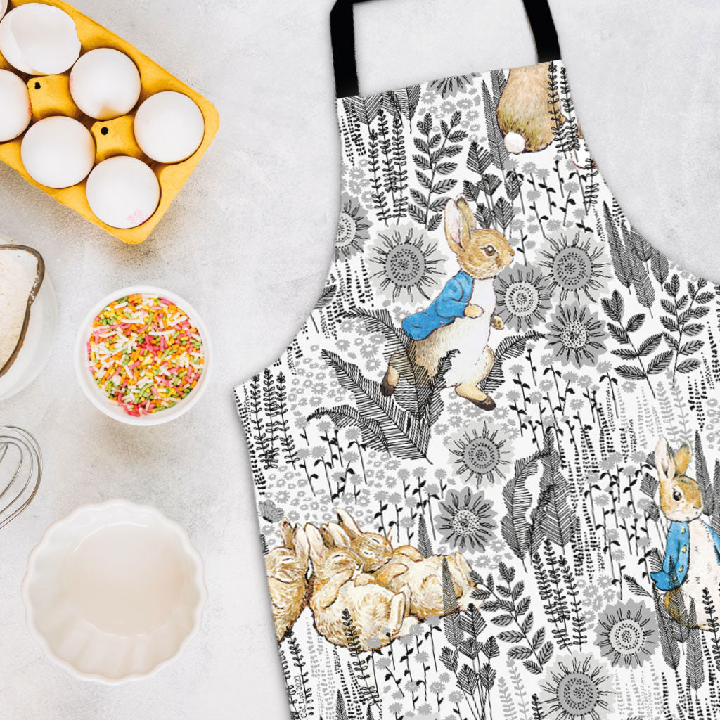 Peter in the Meadow Black & White Patterned Apron