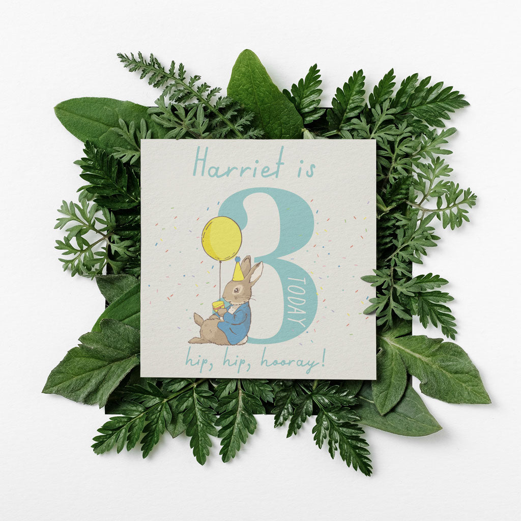 "Hip, hip, hooray!" Personalised 3 Today Birthday Card