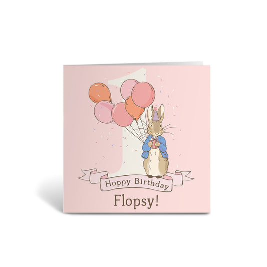 Personalised Pink 1st Hoppy Birthday Card