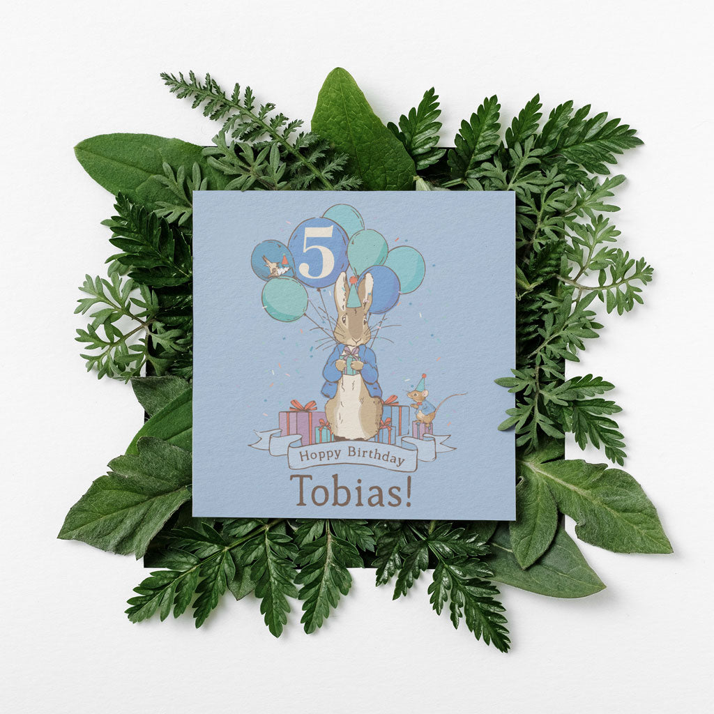 Personalised Blue 5th Hoppy Birthday Card