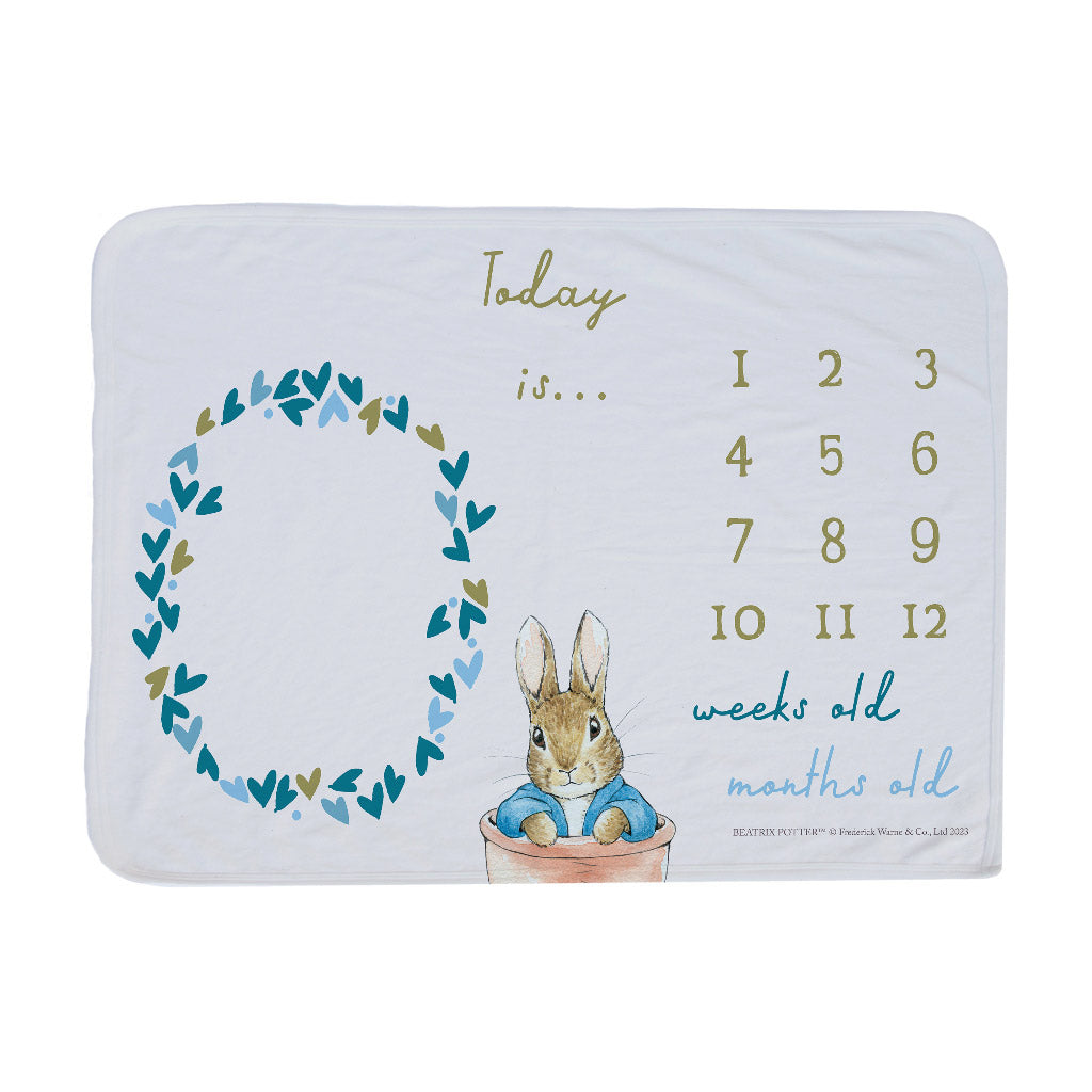Personalised Peter Rabbit Hearts Boys Date Chart Blanket – Peter