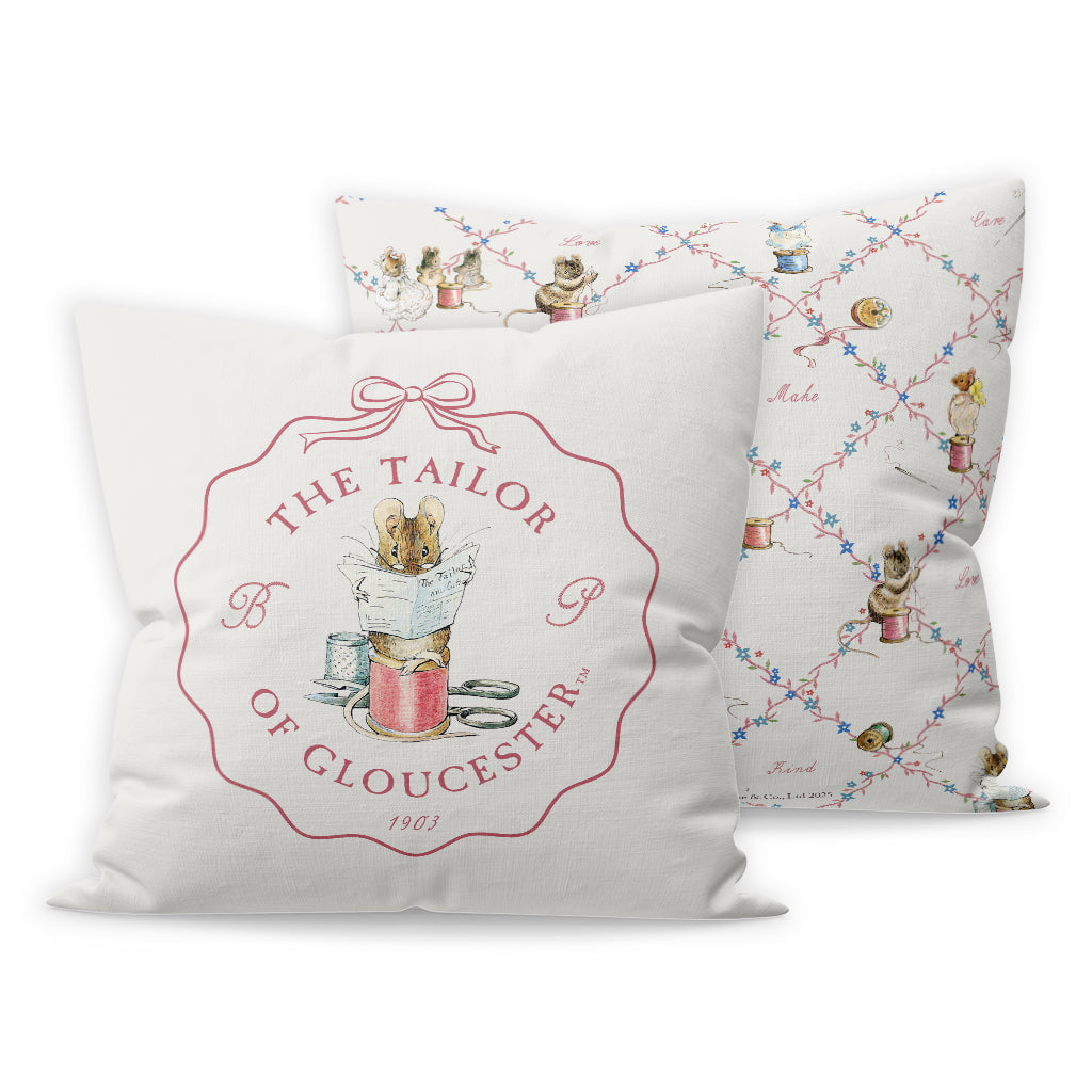 Mouse Sitting on a Reel of Pink String Cushion