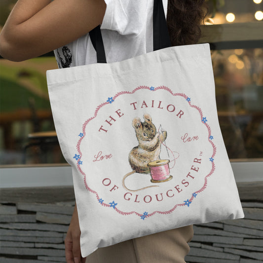 Mouse Sewing with Pink String Tote Bag