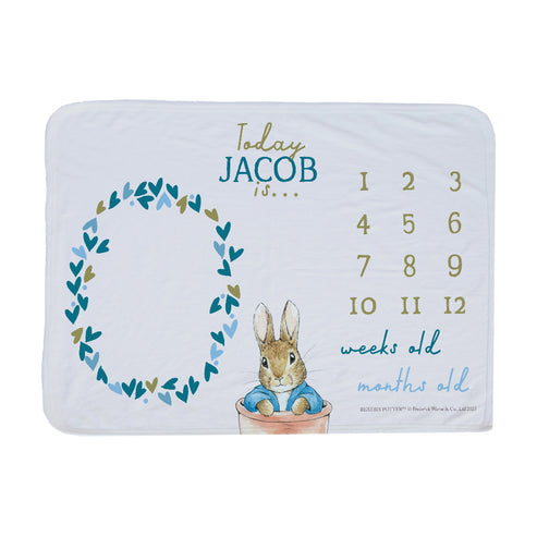 Personalised Peter Rabbit Hearts Boys Date Chart Blanket