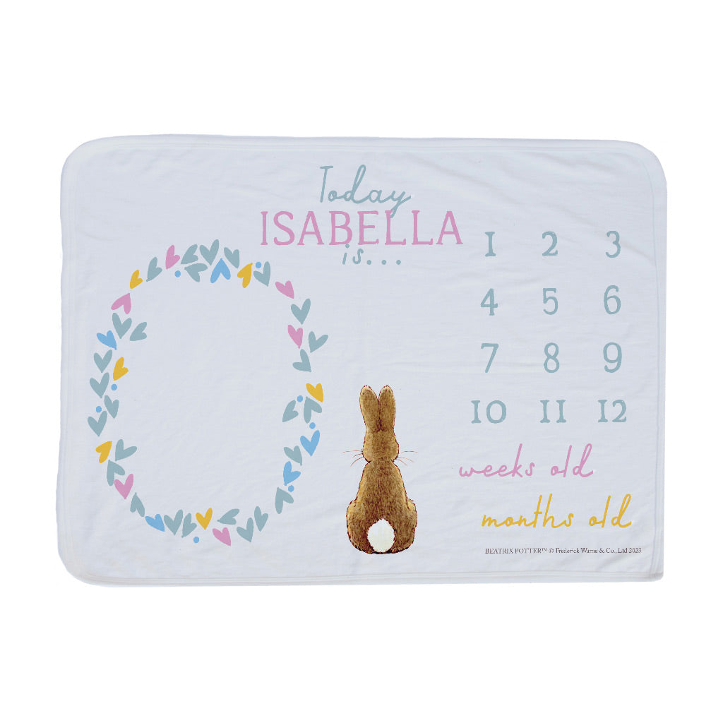 Personalised Mopsy Hearts Girls Date Chart Blanket