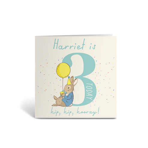 "Hip, hip, hooray!" Personalised 3 Today Birthday Card