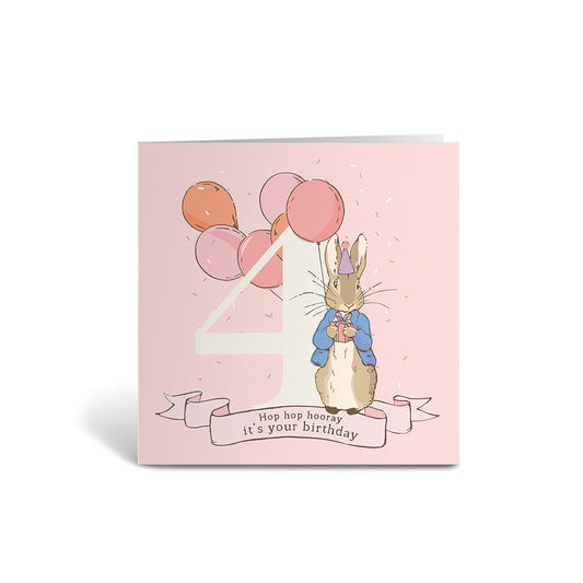 "Hop hop hooray!" Pink 4th Birthday Card