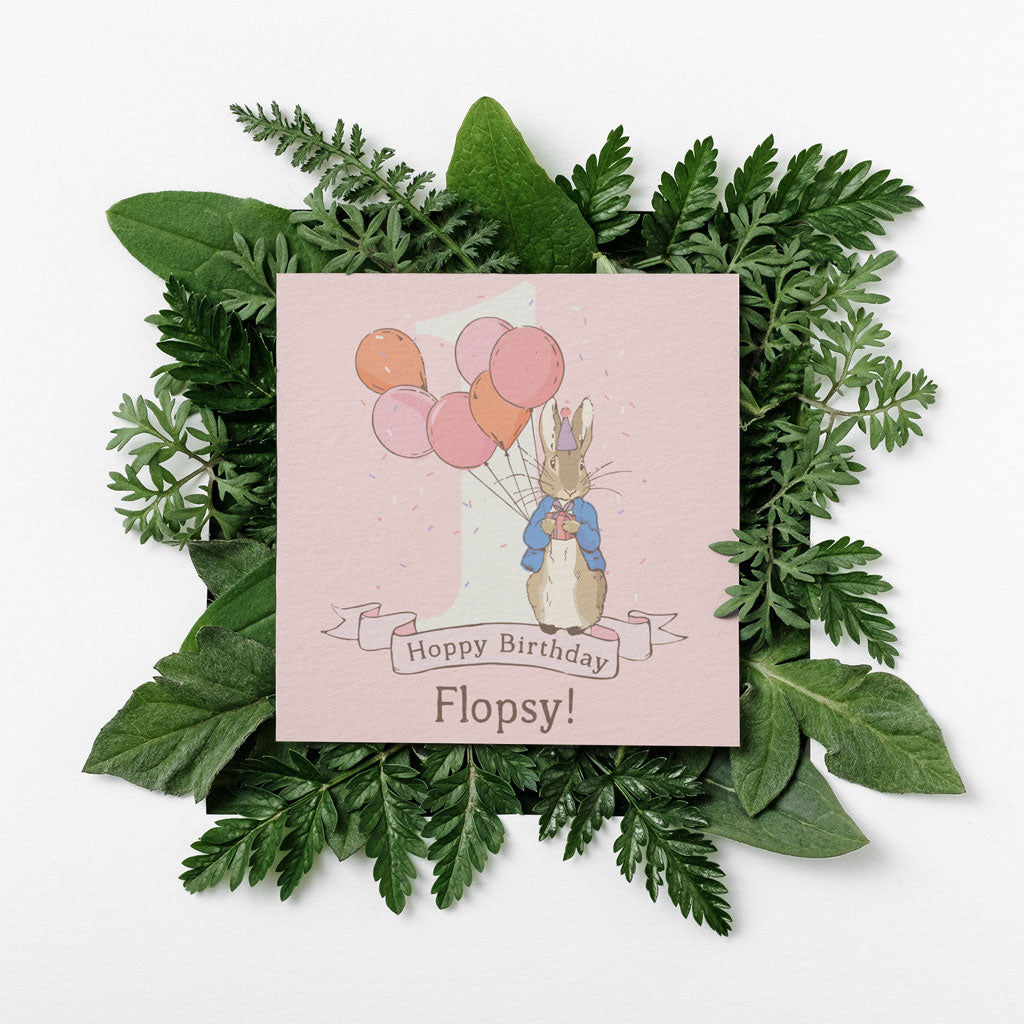 Personalised Pink 1st Hoppy Birthday Card