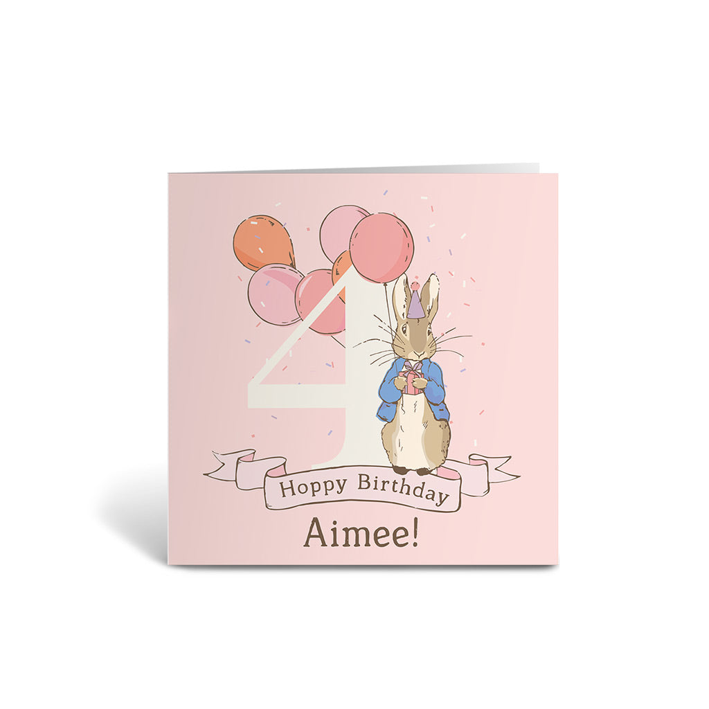 Personalised Pink 4th Hoppy Birthday Card