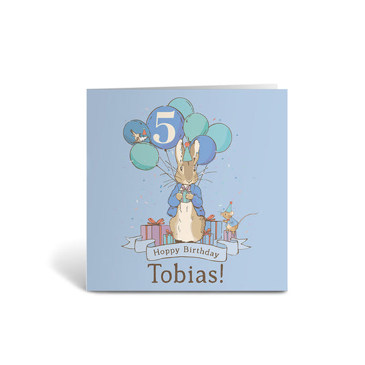 Personalised Blue 5th Hoppy Birthday Card