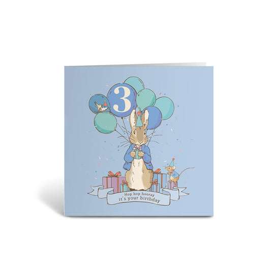 "Hop hop hooray!" Blue 3rd Birthday Card